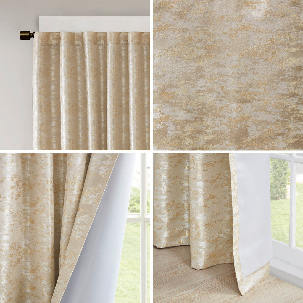 Jacquard Lined Total Blackout Rod Pocket/Back Tab Curtain Panel