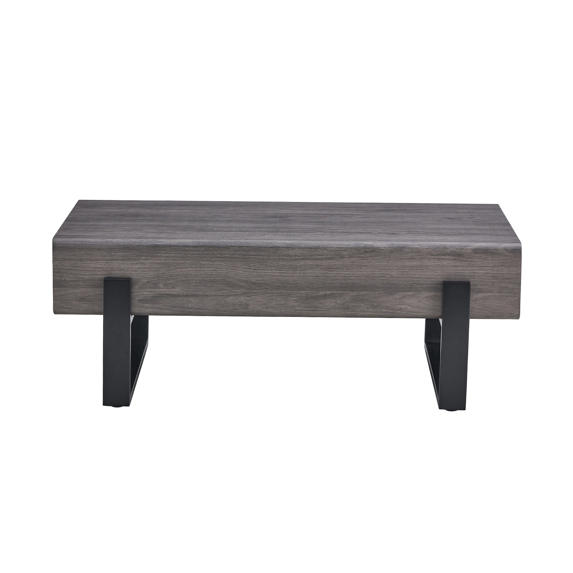 A coffee table made of MDF material. Equipped with drawers made of solid wood material. Can store things and save space. Paired with black metal table legs. Suitable for living room.