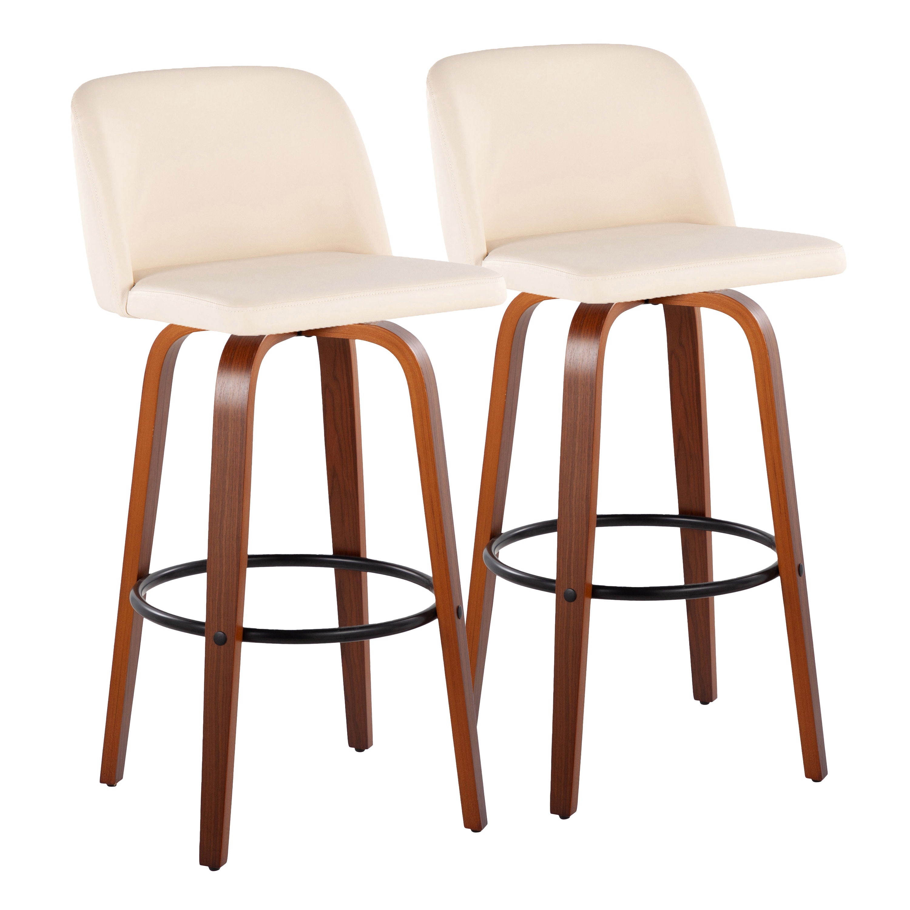 Toriano - Mid Century Modern Fixed Height Barstool Swivel And Round Footrest (Set of 2)