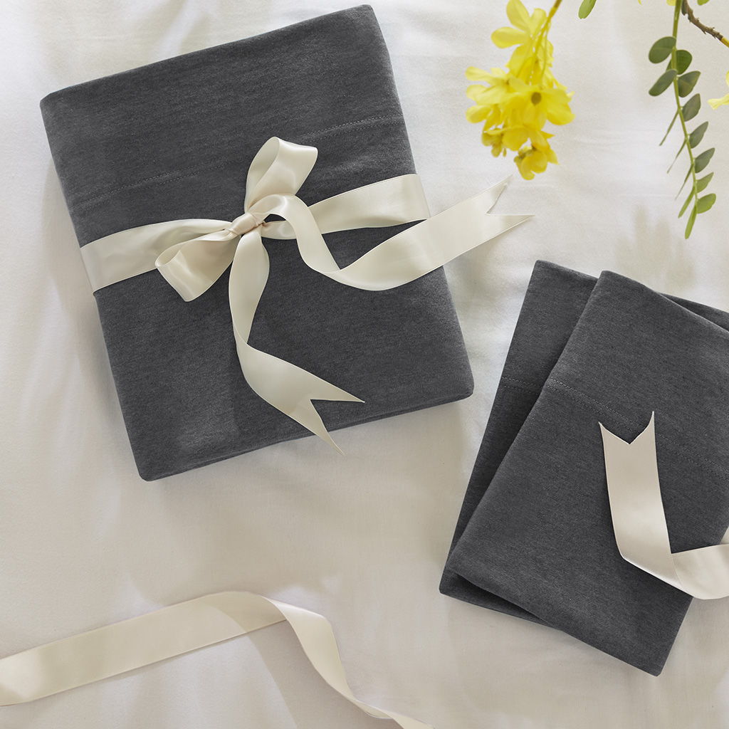 Cotton Blend Jersey Knit - Twin Long All Season Sheet Set - Dark Gray