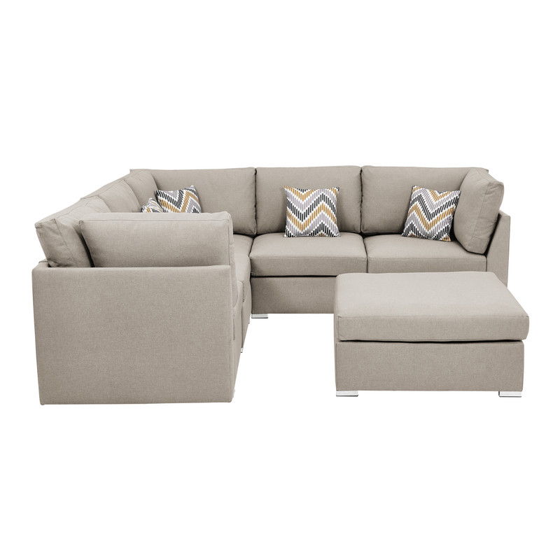 Amira - Fabric Reversible Sectional Sofa With Ottoman And Pillows