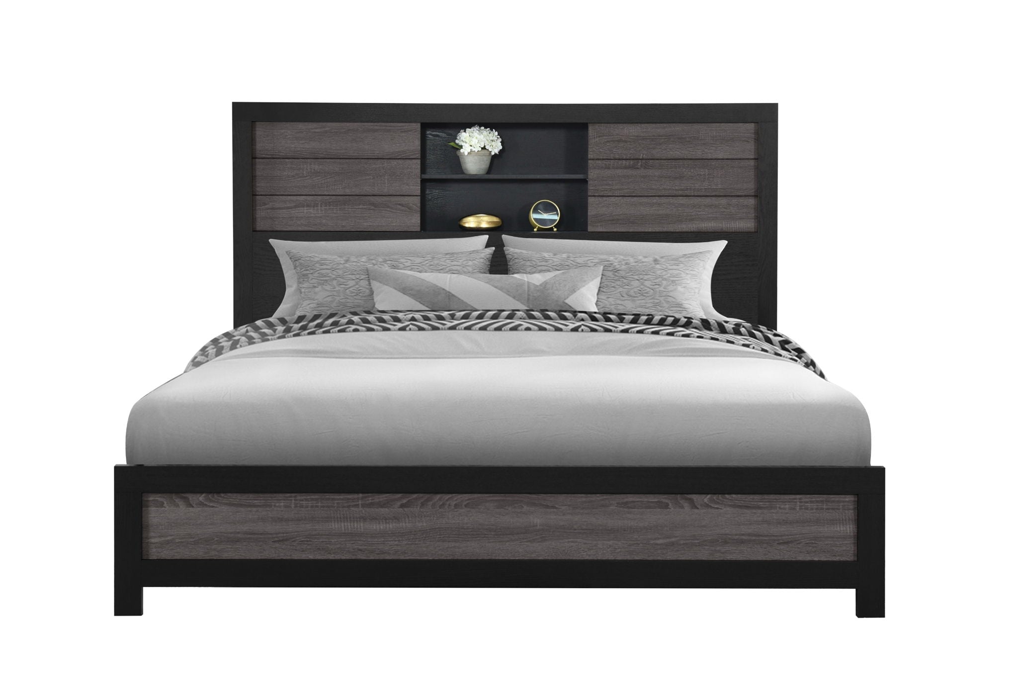 Lisbon - King Bookcase Bed Siderail And Slats - Gray / Black