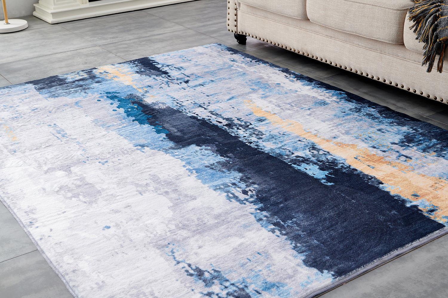 ZARA Collection Abstract Design Gray Blue Yellow Machine Washable Super Soft Area Rug