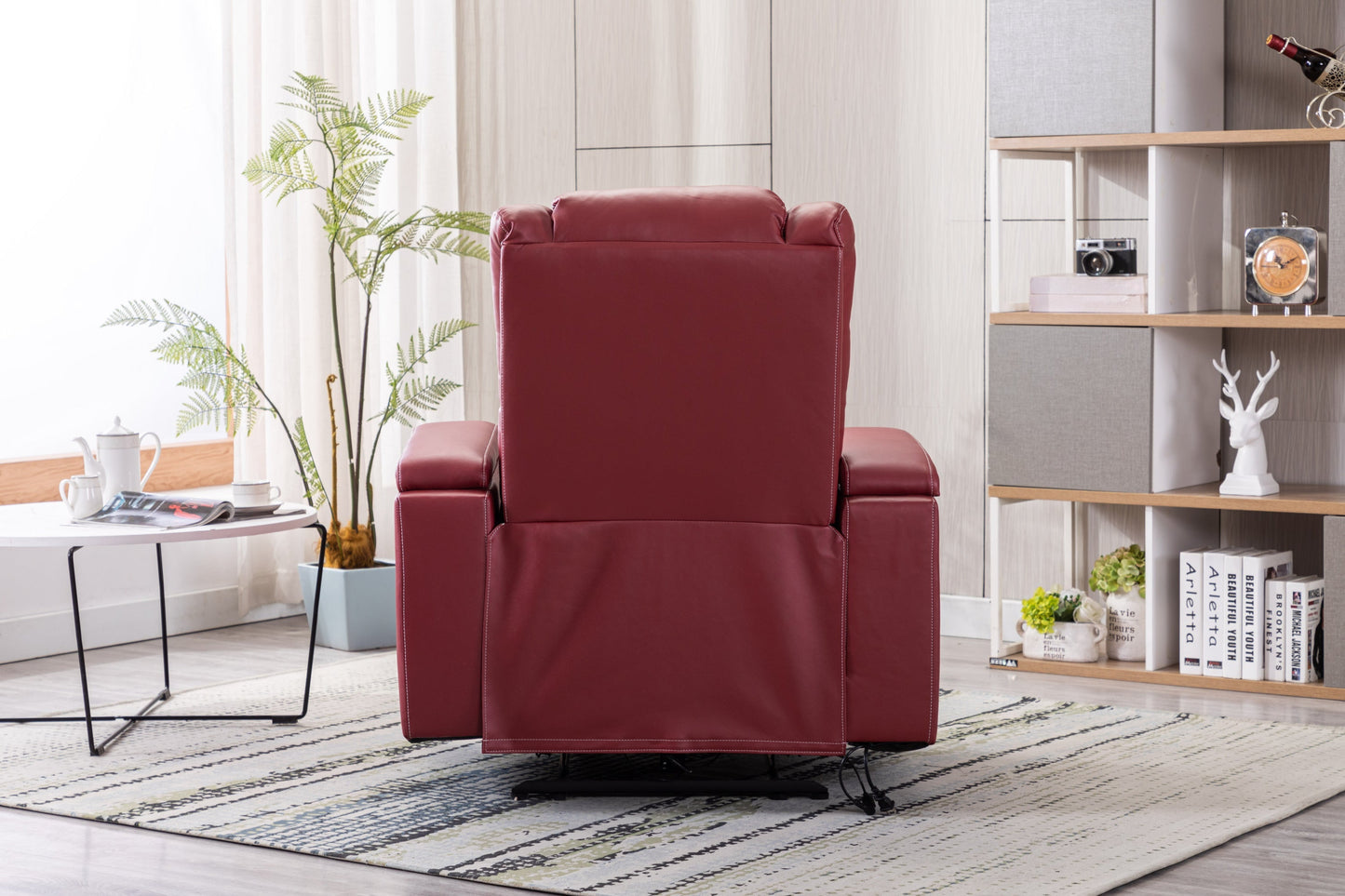 PU Material With Cup Hold Storage USB Recliner,Red