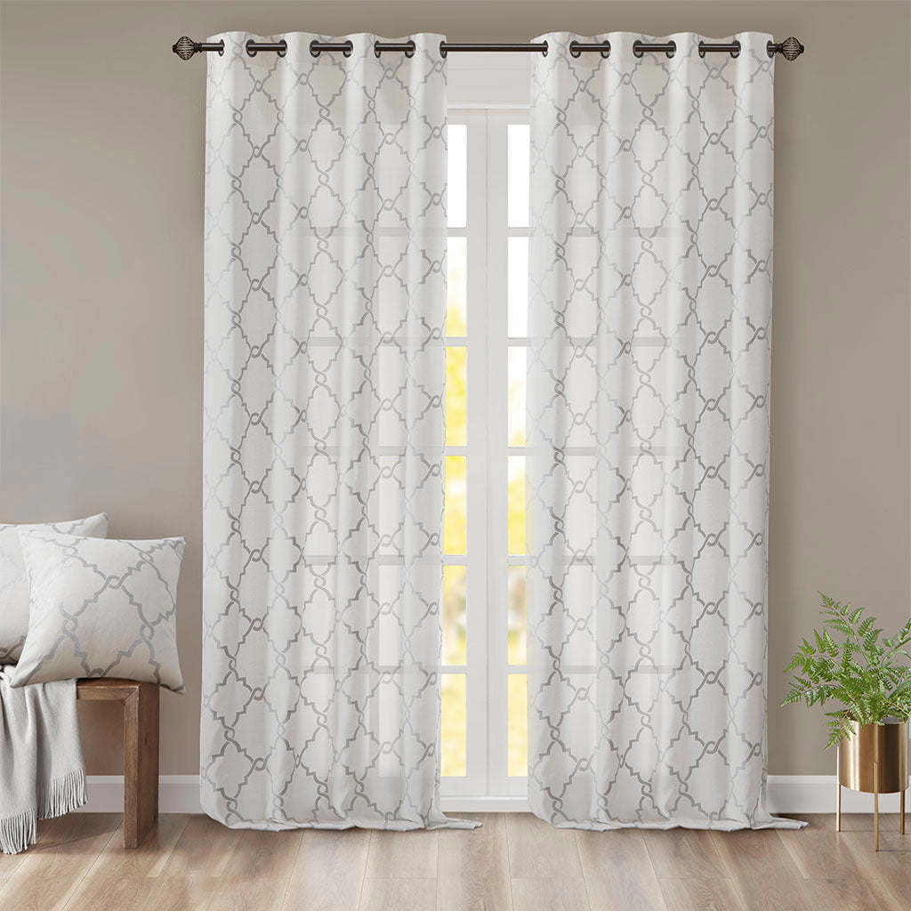 Fretwork Print Grommet Top Window Curtain Panel