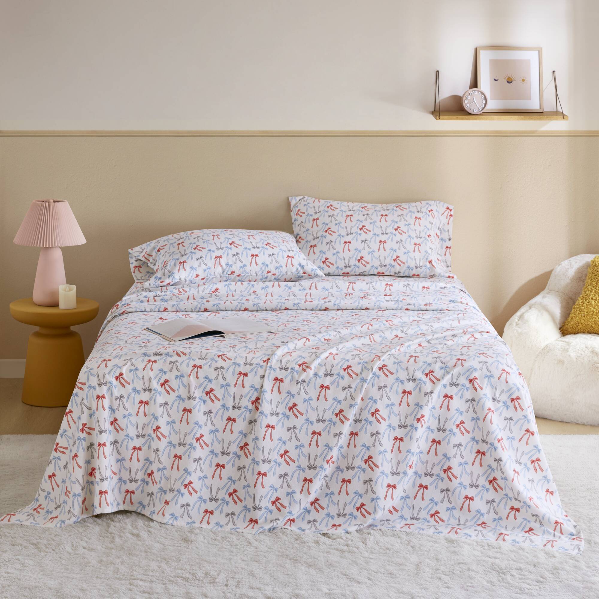 Cozy Soft - Twin Long 100% Flannel Pigment Printed Sheet Set - Happy Bows