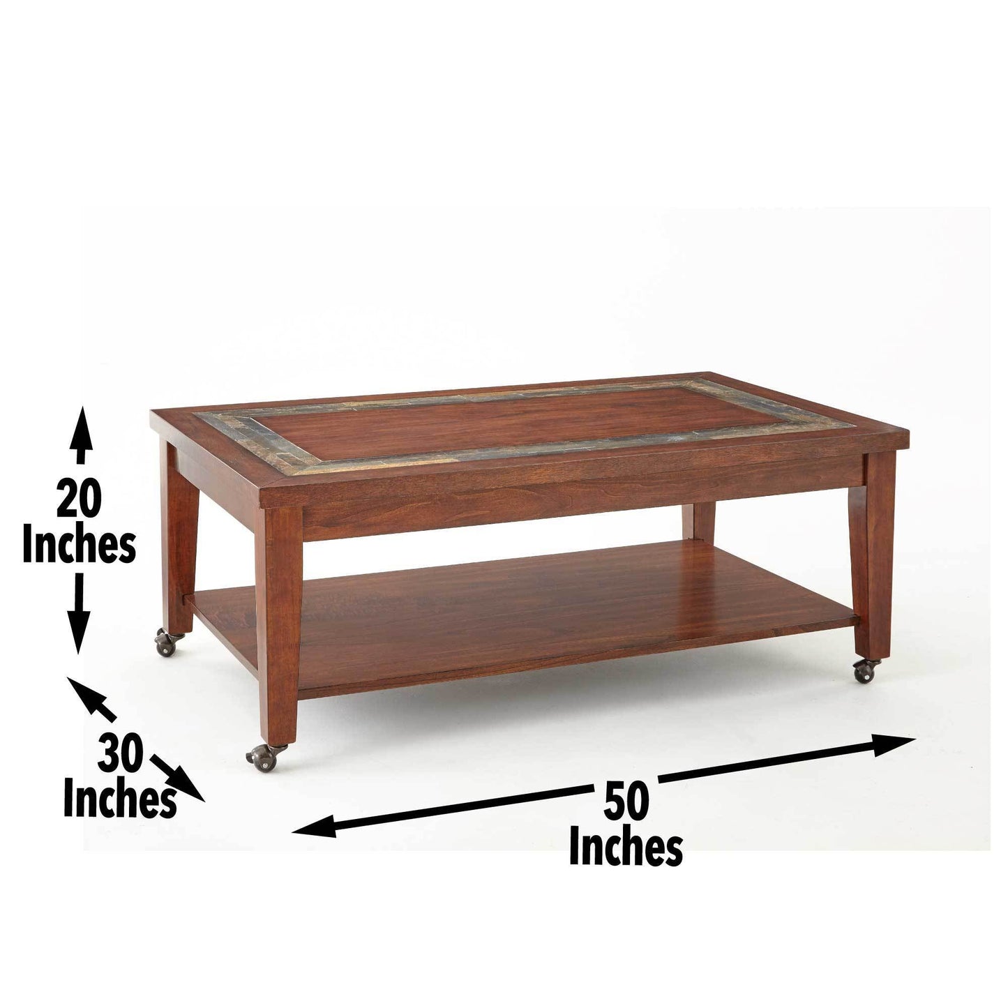 Classic Coffee Table with Bottom Shelf - Antique Focal Point - Wooden Construction, Brown Finish, Mobility