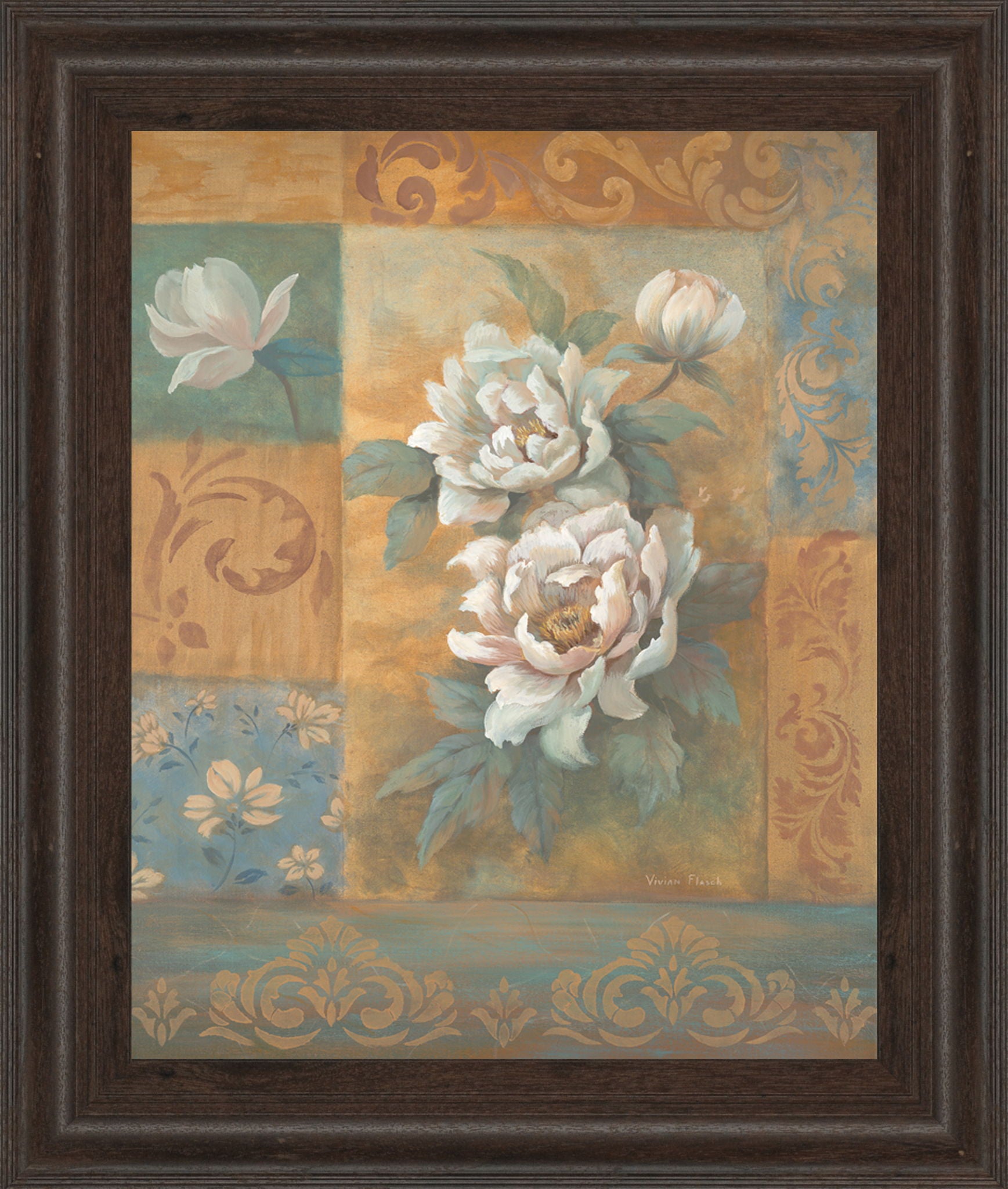 Pam's Poppies I By Vivian Flasch - Framed Print Wall Art - Light Brown
