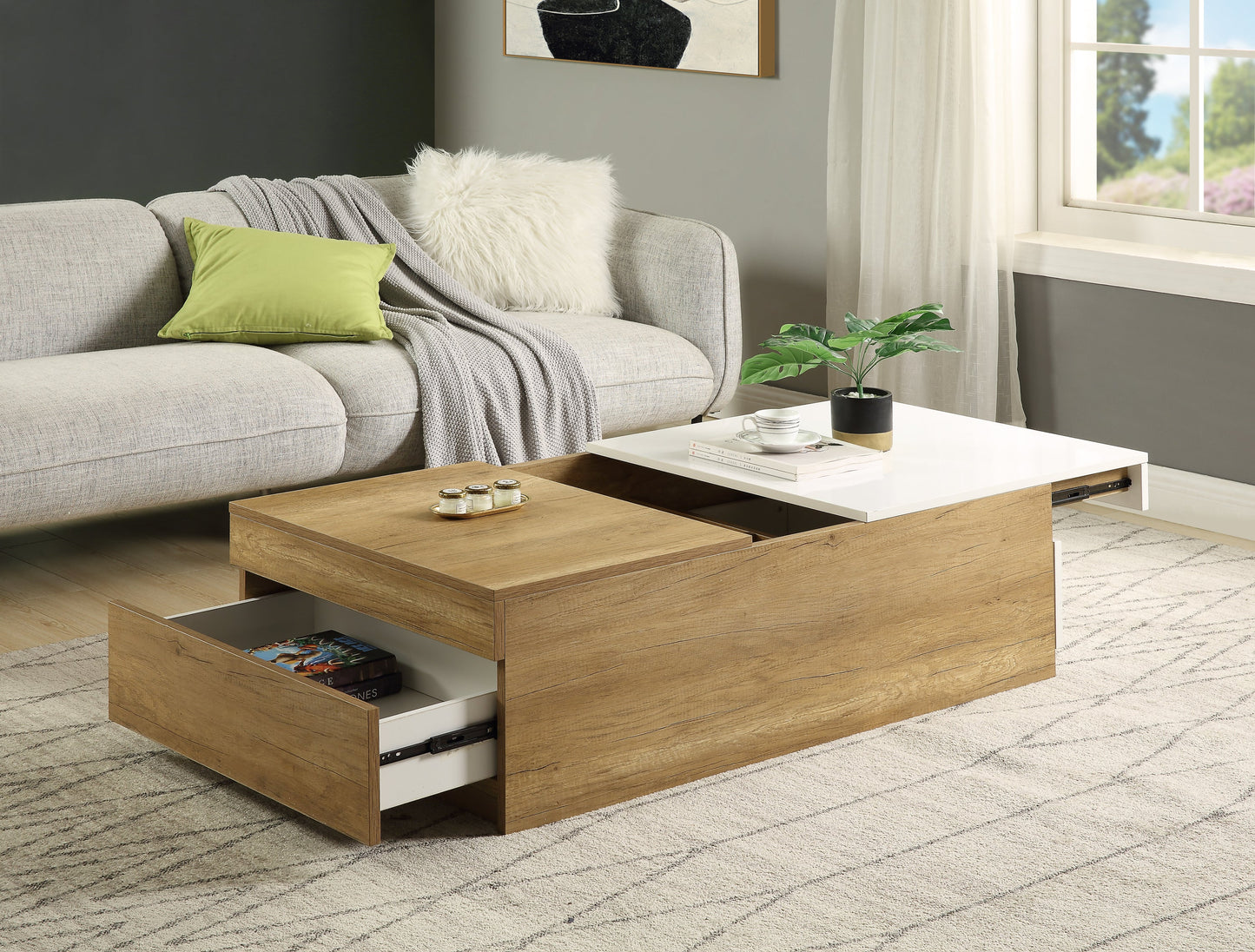 ACME Aafje Coffee Table in Oak & White Finish LV00797