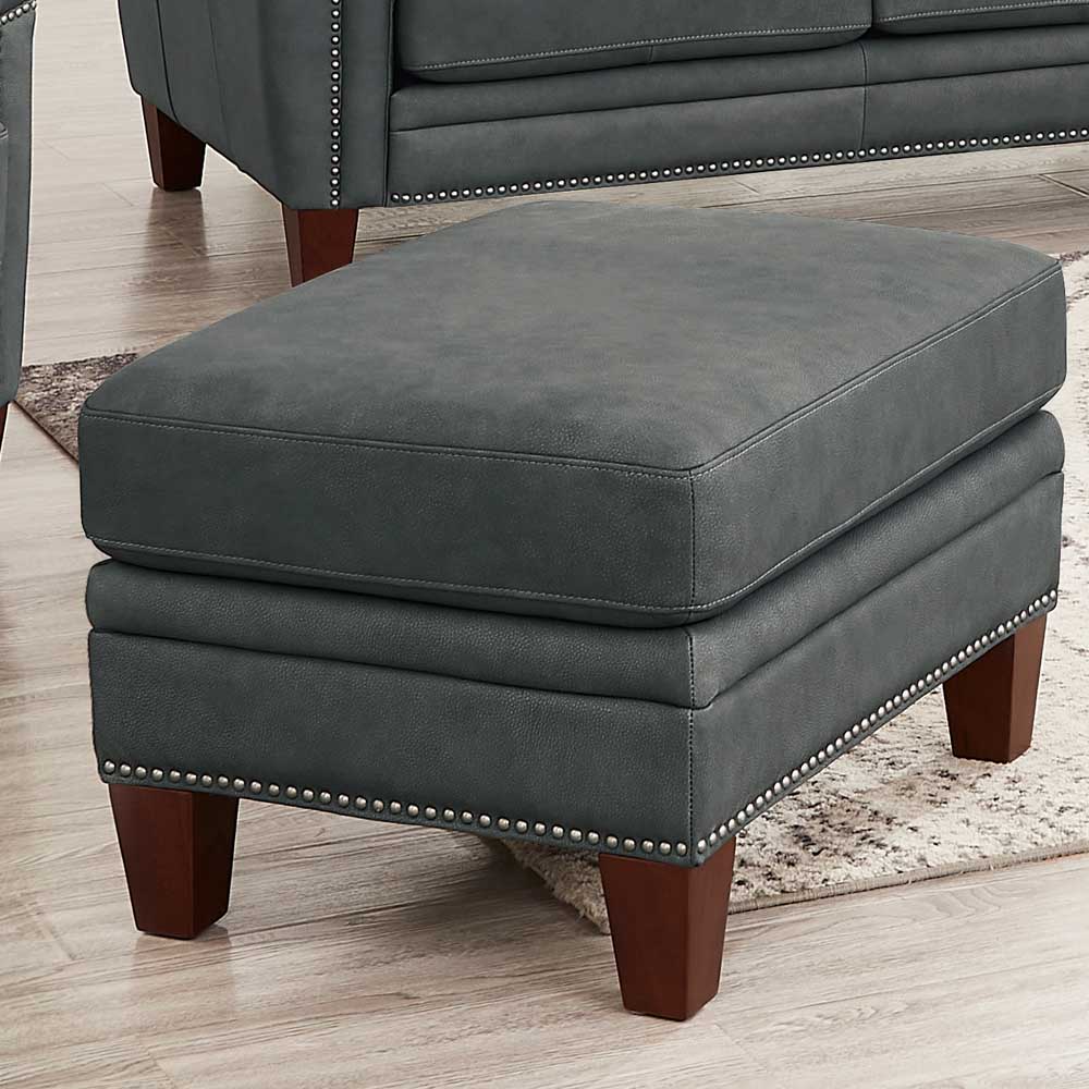 Sherwood - Leather Ottoman - Charcoal Gray