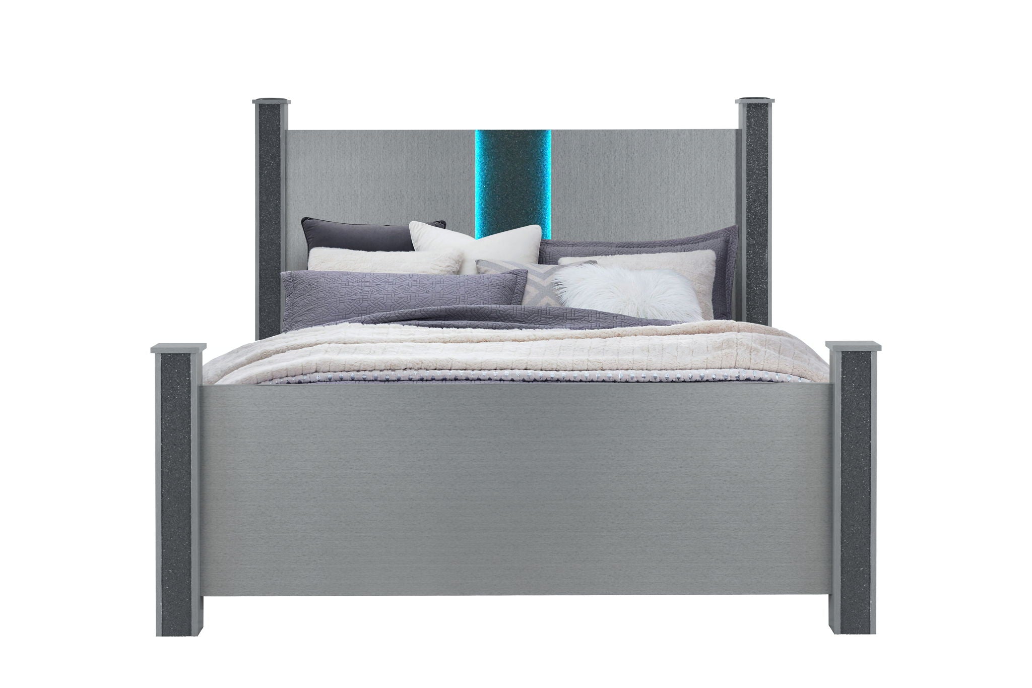 Logan - King Bed Headboard And Footboard With LED - Silver