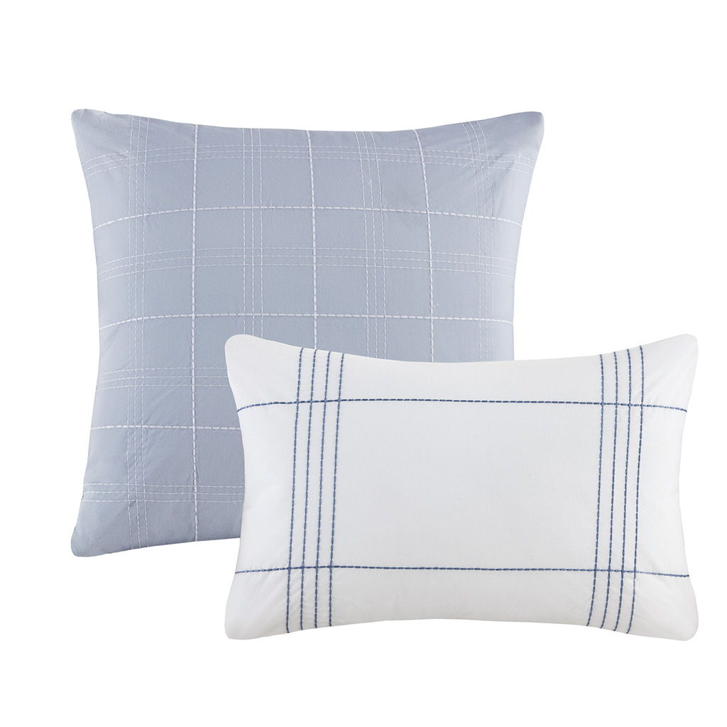 Morgan - 6 Piece Cotton Jacquard Oversized Comforter Set - White / Blue
