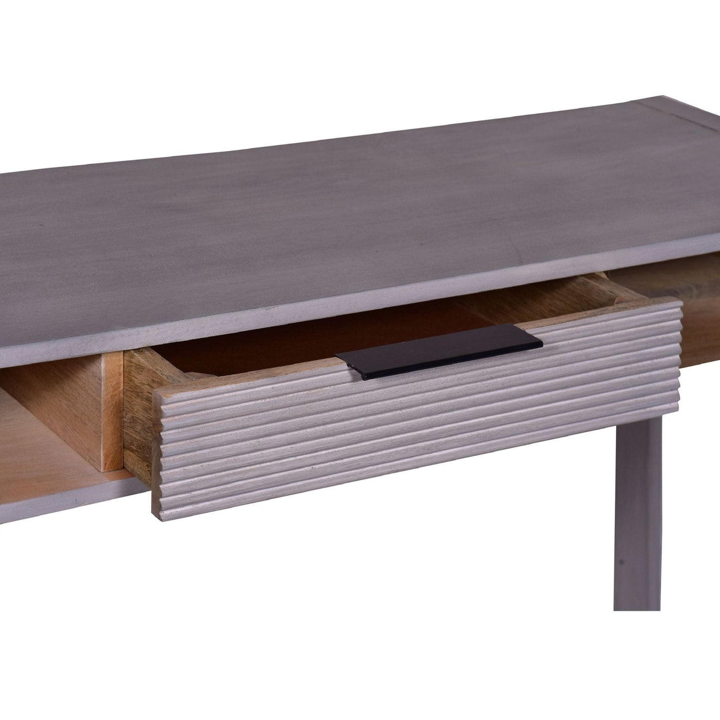 44 Inch Minimalist Single Drawer, Mago Wood, Entryway Console Table Desk, Textured Groove Lines, Gray