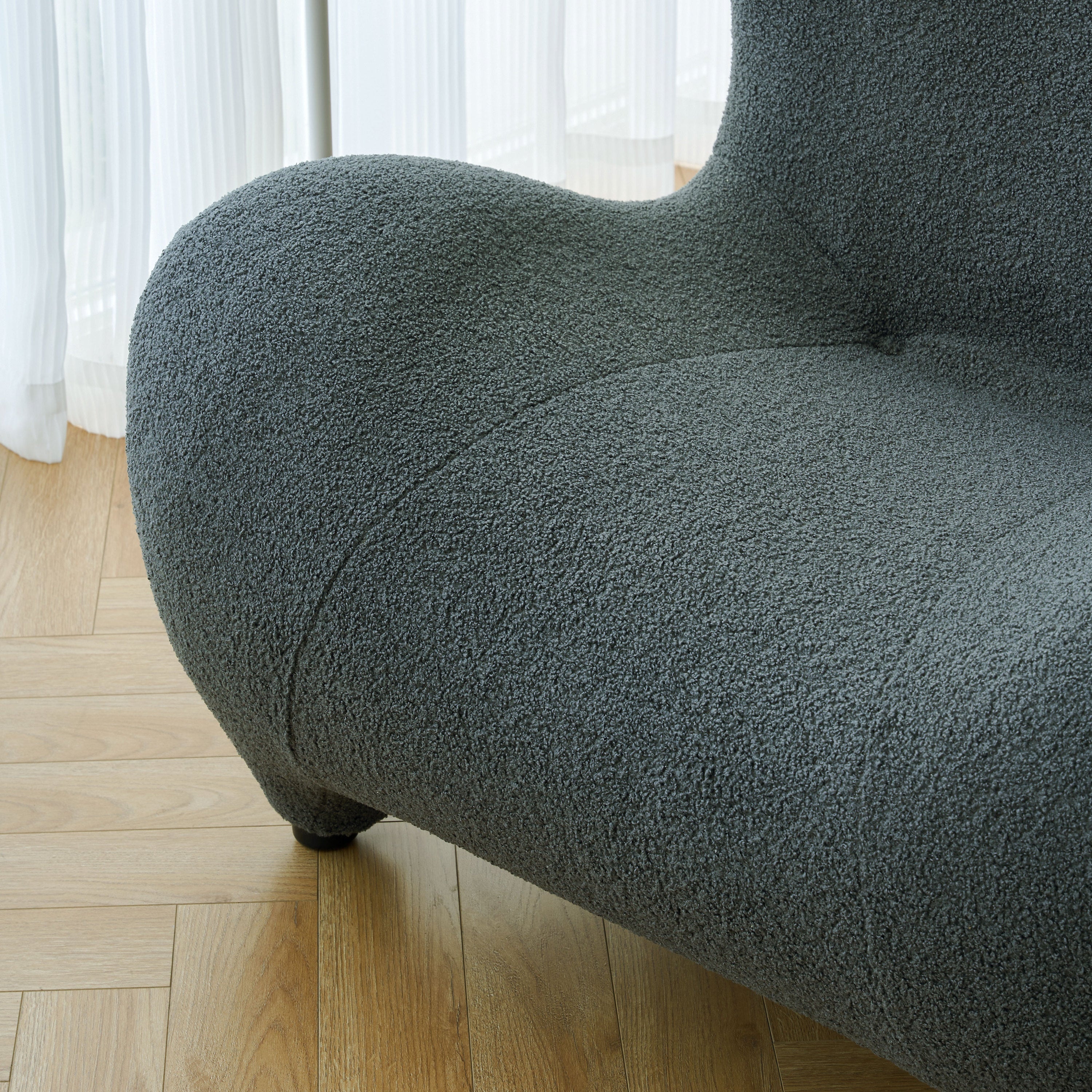 Modern Accent Chair and Ottoman Set,  High Back Sherpa Blouce Fabric Armchair with Footstool for Living Room, Lounge, Bedroom, Reading Room, Office