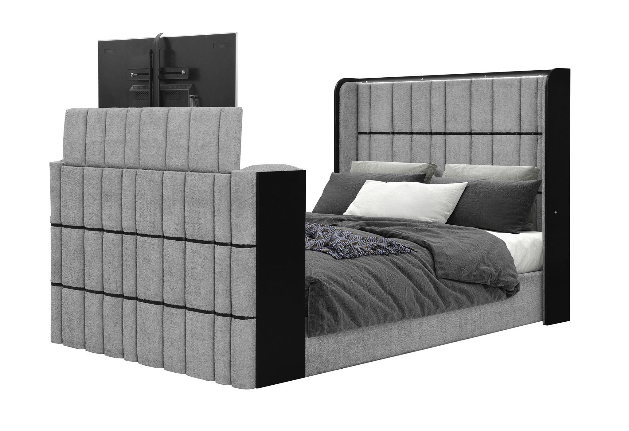 Isabella - Queen Bed Headboard With LED - Gray