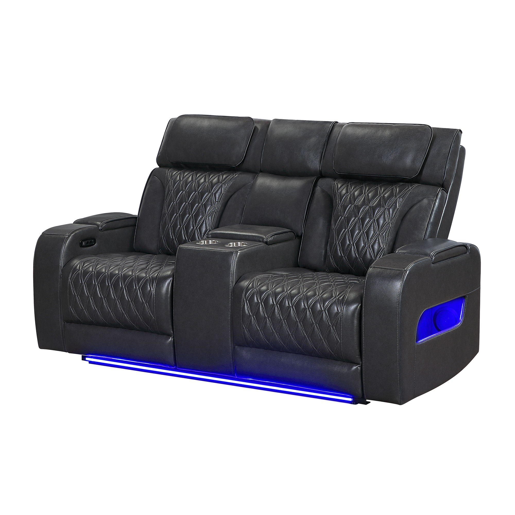 U8611 - Power Console Reclining Loveseat With Power Headrest, LED And Speaker - Charcoal