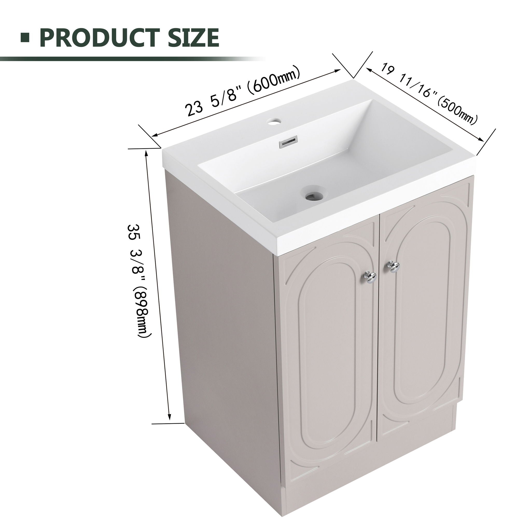 Contemporary Freestanding Bathroom Vanity With Resin Sink & Soft-Close Cabinet Doors