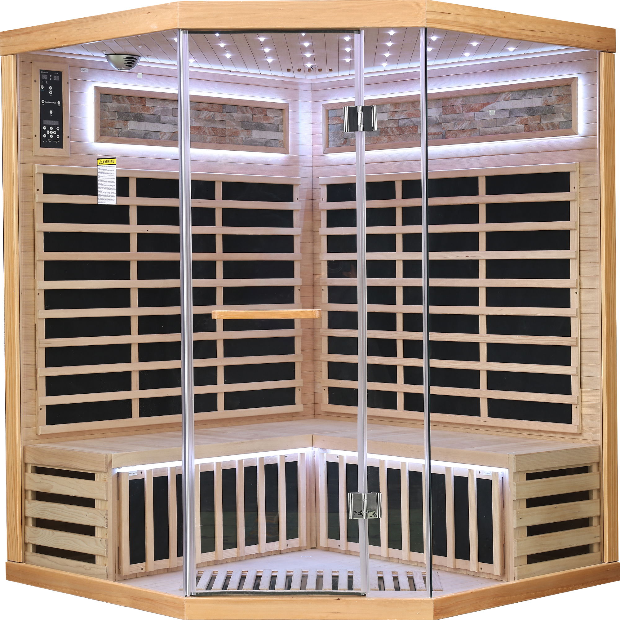 Pentagonal Sauna Room With Carbon Heating Plates - American White Oak