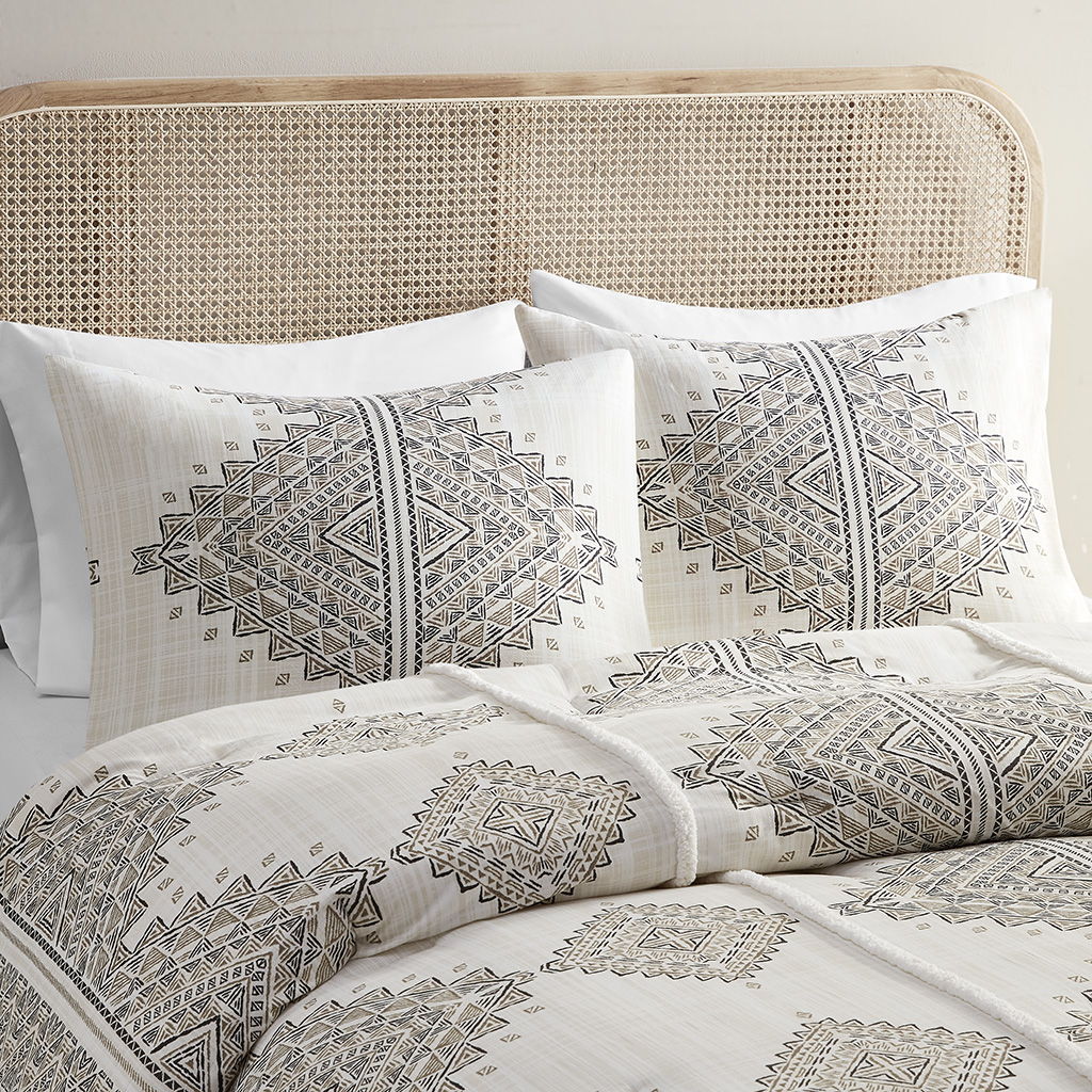 Ibiza - 4 Piece Printed Comforter Set With Throw Pillow - Black