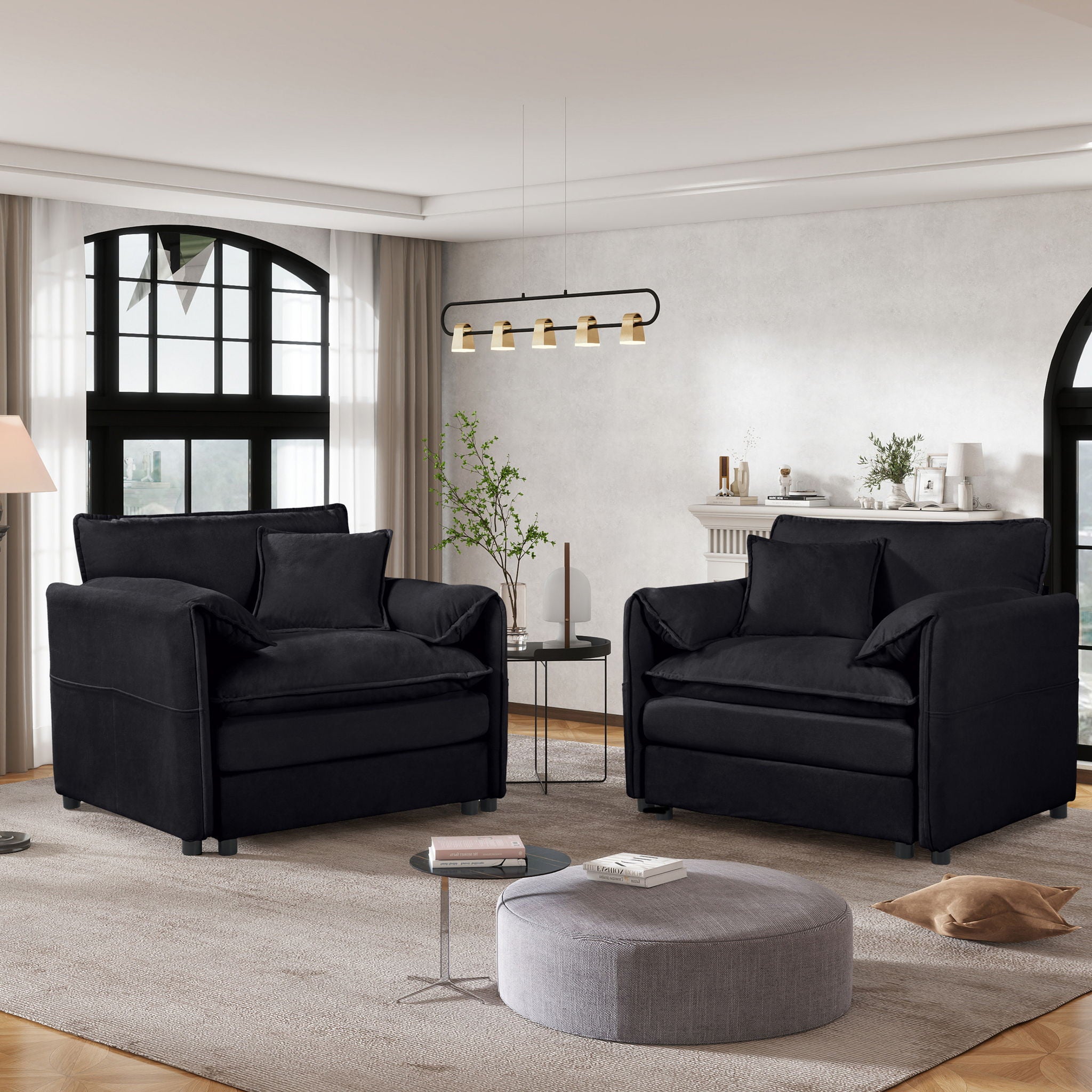 Modern Oversized Accent Chair, Comfy Single Sofa With Large Seat (Set of 2)