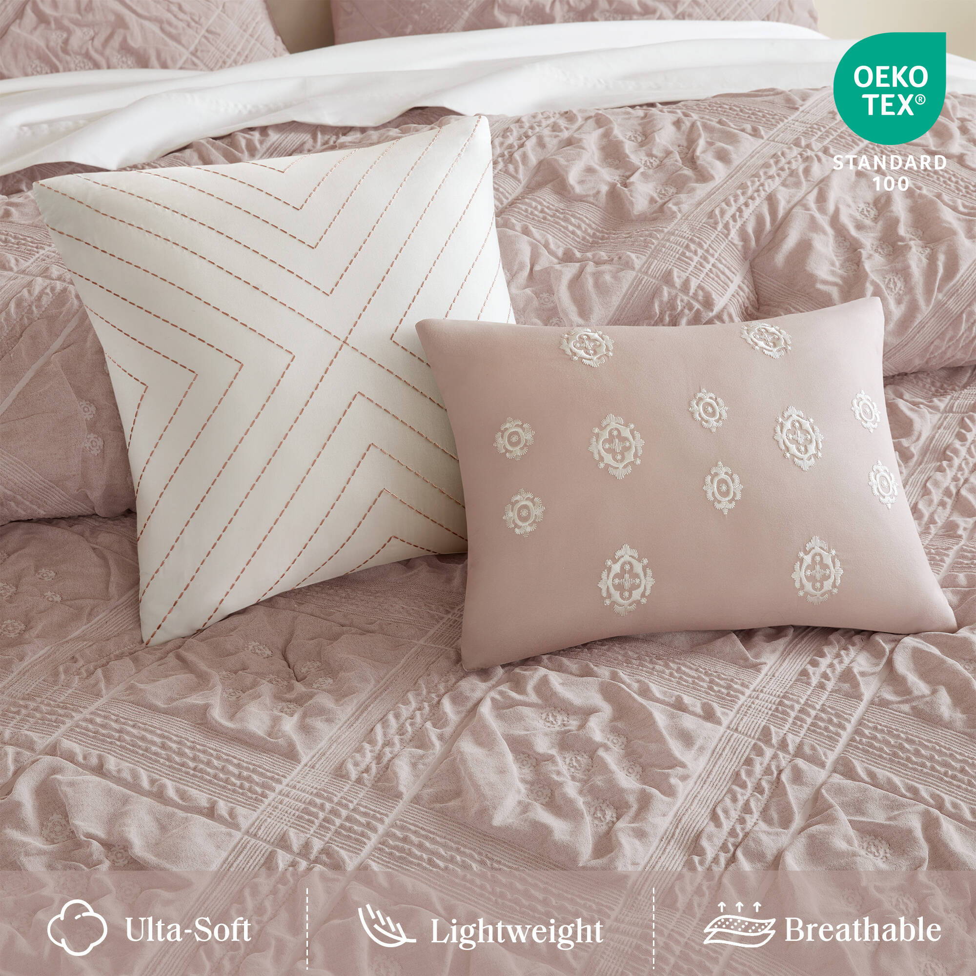 Mona - Full/Queen 5 Piece Sculpted Comforter Set - Pink