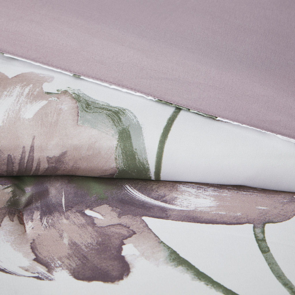 Alice - Queen Floral Comforter Set With Bed Sheets - Mauve