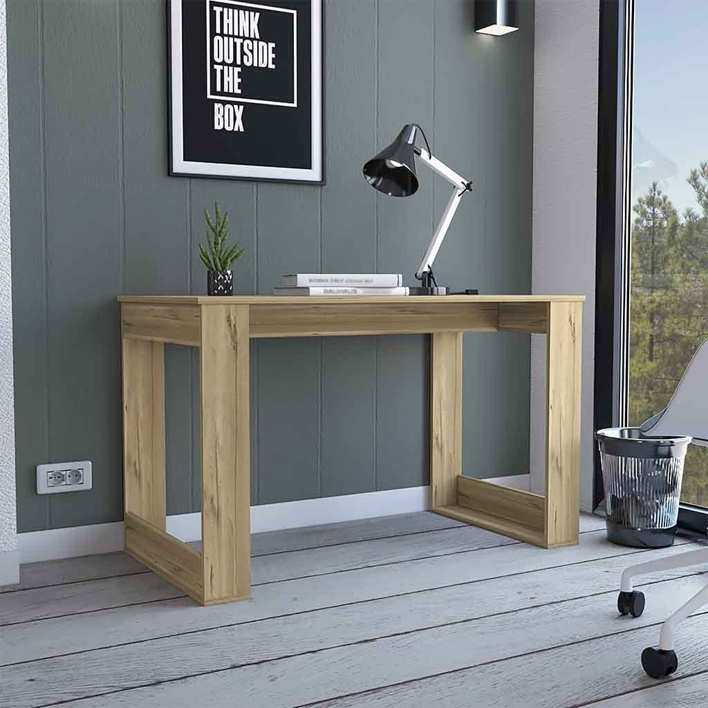 DEPOT E-SHOP Melb Writing Desk with Ample Workstation and Sturdy Legs, Light Oak