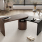 56.92" Modern L Shaped Desk in Walnut with 1 Cabinet and Open storage,360° Wood Rotating Desk,Executive Office Desk,Corner Desk,Office Study Workstation,for Home Office or Living Room,Walnut