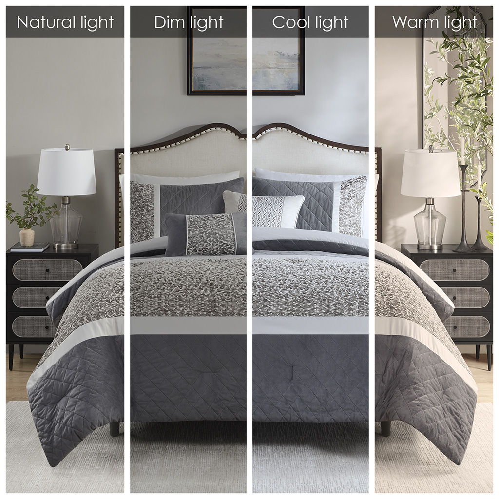 Amelia - 5 Piece Jacquard Stripe Comforter Set With Throw Pillows - Gray