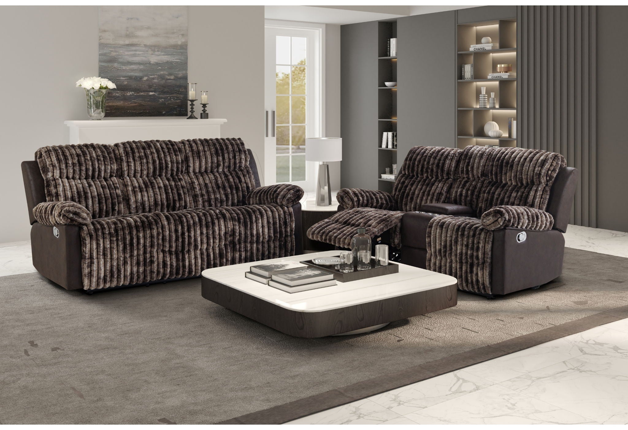 U6028 - Reclining Sofa / Console Reclining Loveseat - Brown