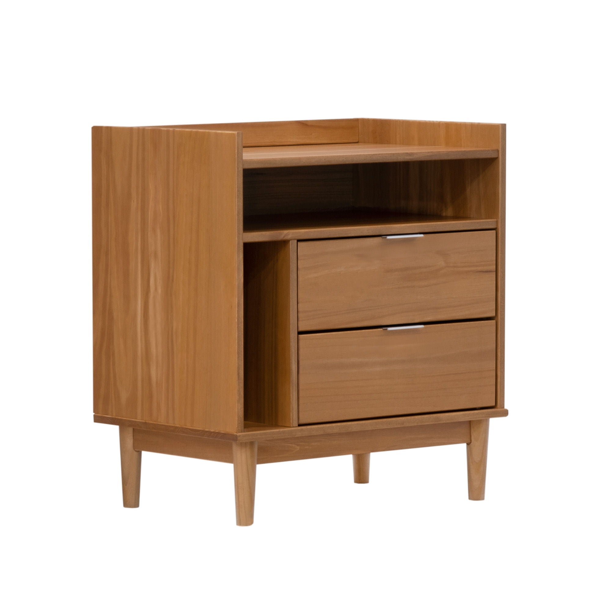 Mid-Century Modern Solid Wood 2 Drawer Gallery Nightstand