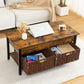 Metal coffee table,desk,with a lifting table,and hidden storage space.There were two removable wicker baskets that could be placed in any space such as the living room,color:brown with fire wood grain