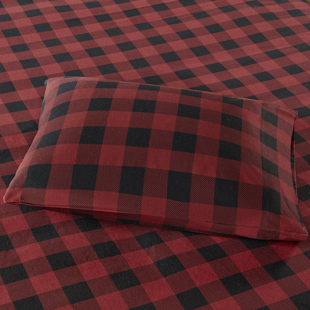 Flannel - King Sheet Set - Red / Black Buffalo Check