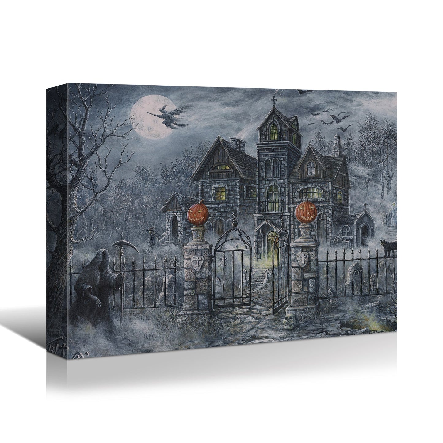 Drop-Shipping Framed Canvas Wall Art Decor Painting For Halloween, Haunted Ghost Hause Painting For Halloween Gift, Decoration For Halloween Office Living Room, Bedroom Decor-Ready To Hang