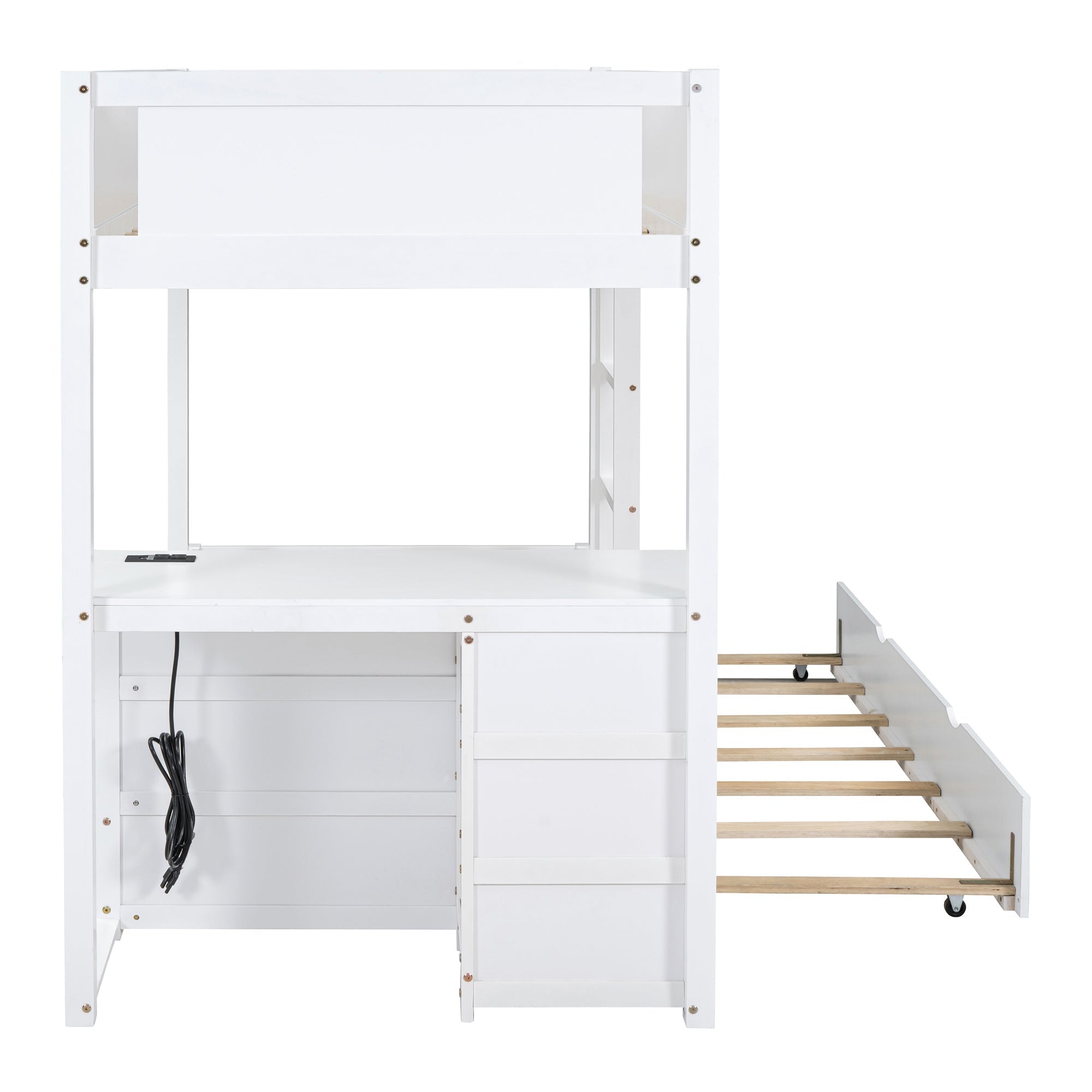 Twin-Over-Twin Bunk Bed with Twin size Trundle, Storage and Desk, White