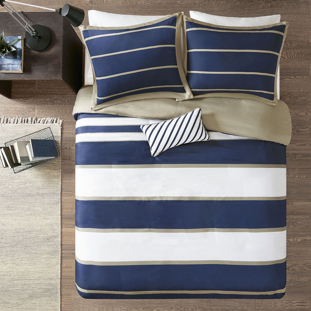 Ashton - King Duvet Cover Set - Neutral / Navy