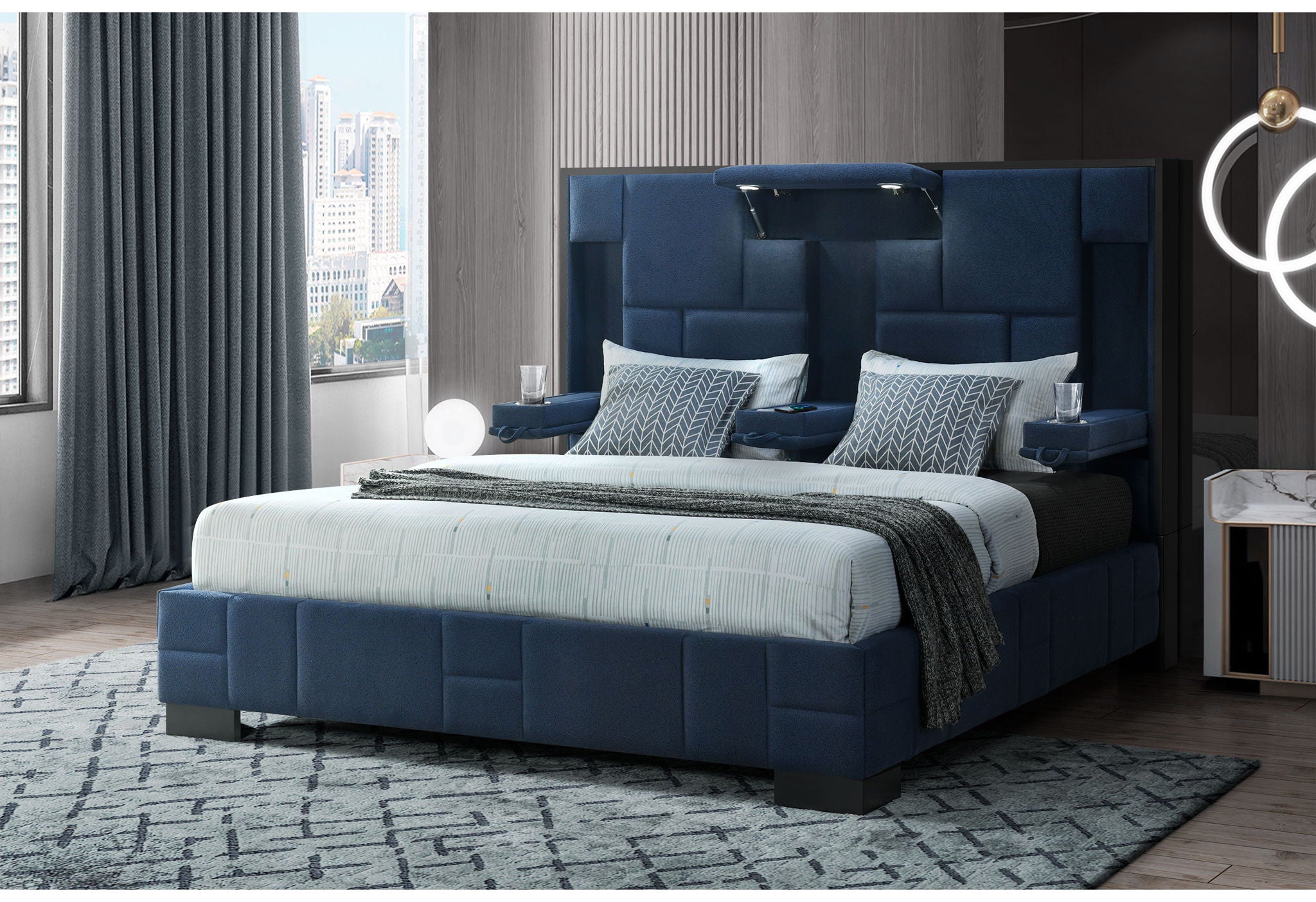 Oscar - King Bed Headboard, Footboard And Slats - Navy Blue