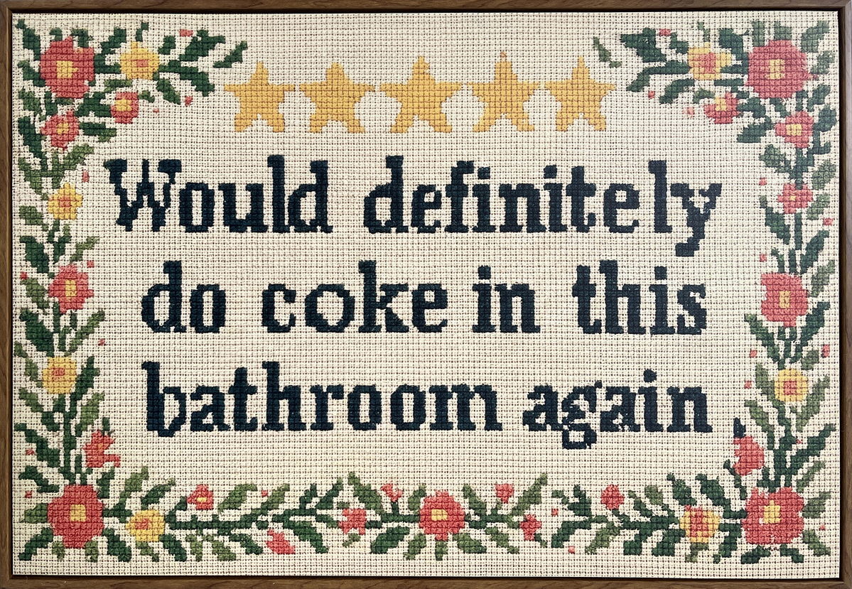 Bathroom Wit I Hand-Embellished Canvas In Frame - Brown / Multicolor