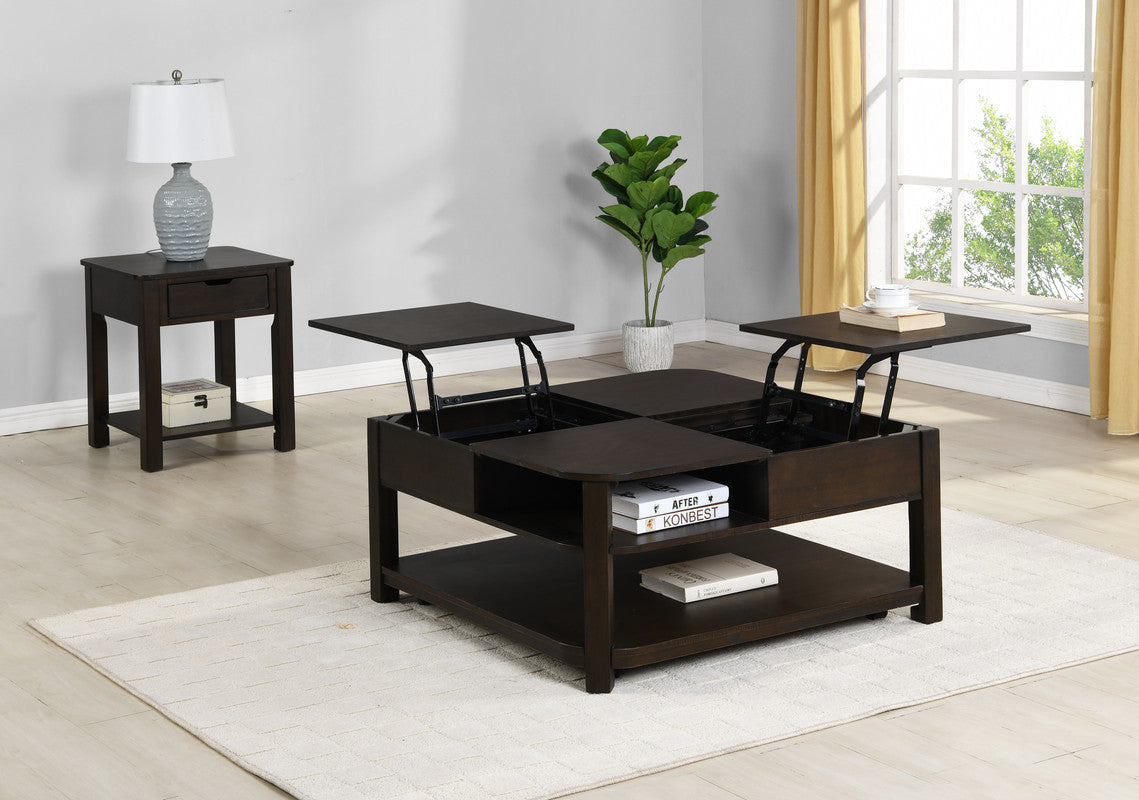 Flora 36" Dark Brown MDF Lift Top Coffee Table with Shelves