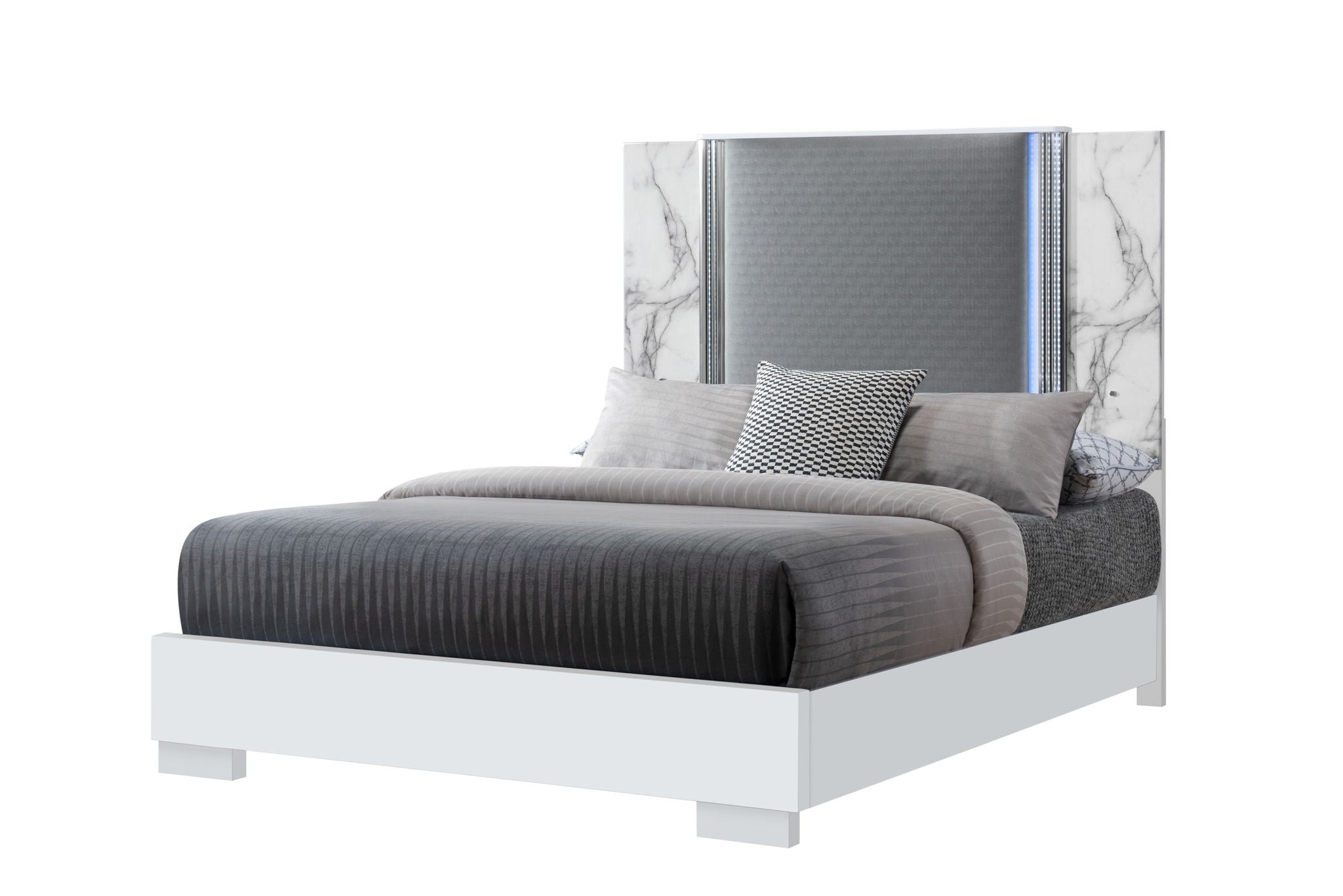 Ylime - Queen Bed Headboard With LED And Footboard - White