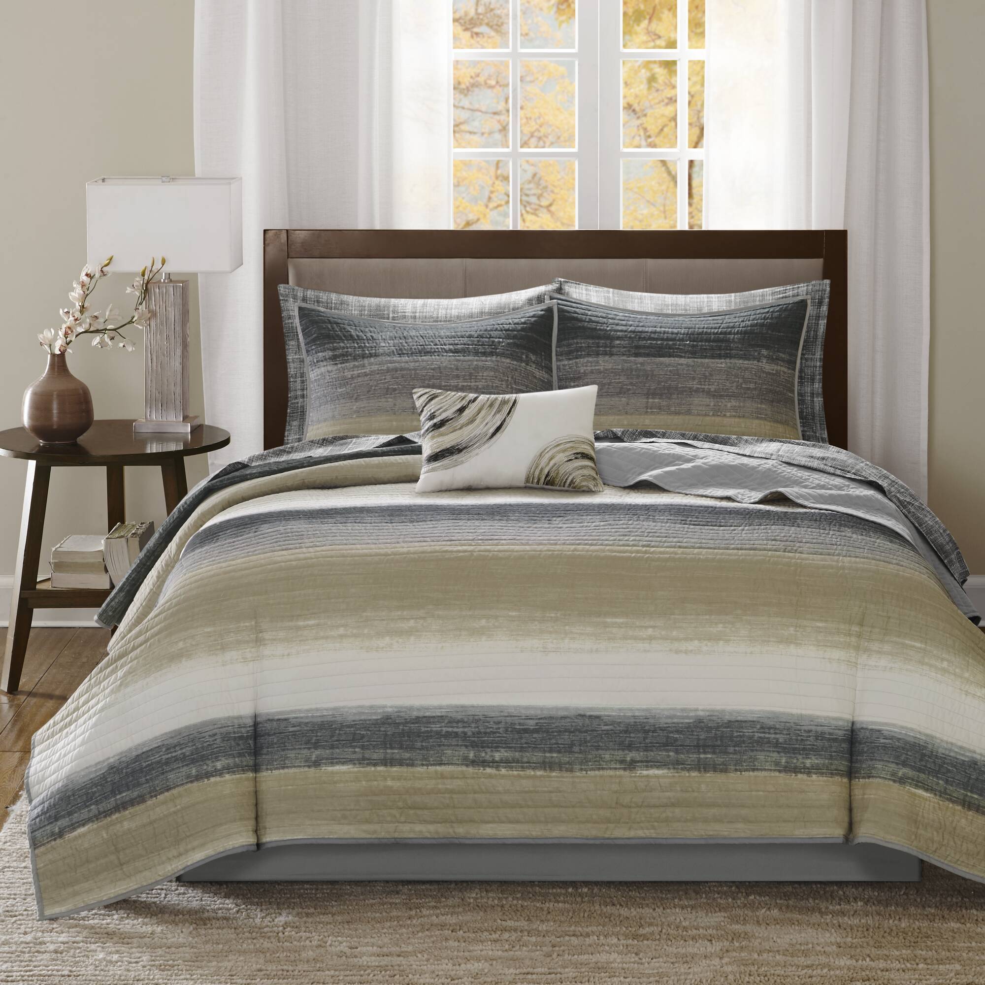 Saben - Complete Reversible Coverlet And Sheet Set - Taupe