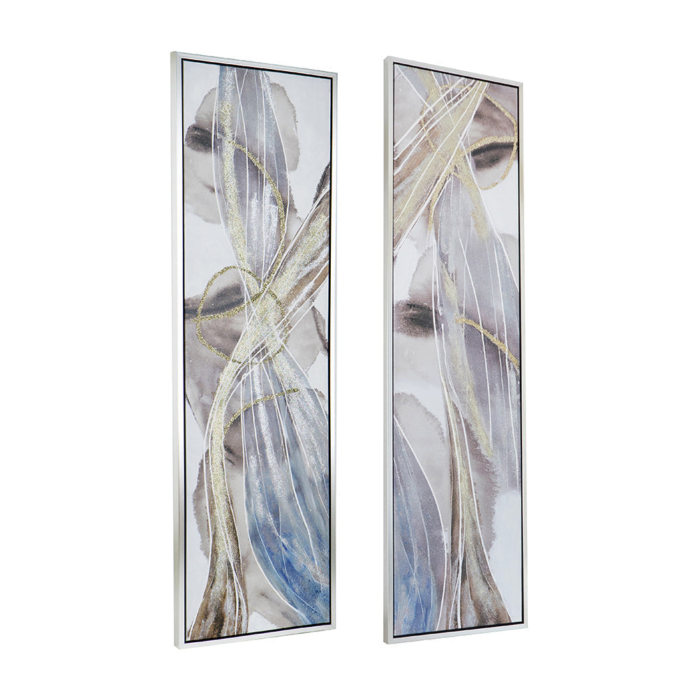 Set of 2 Elongated Modern Abstract Oil Paintings, Wall Art  for Living Room Dining Room  Bedroom  Office Entryway, 20" x 71"