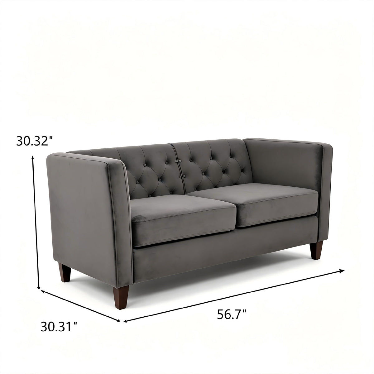 Button Tufted Loveseat, 2 Seater With Square Arm Couch For Living Room