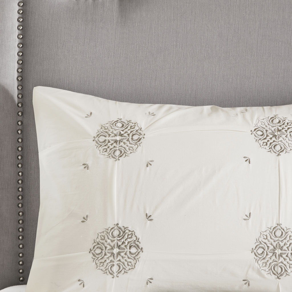 Malia - 6 Piece Embroidered Reversible Comforter Set - Ivory