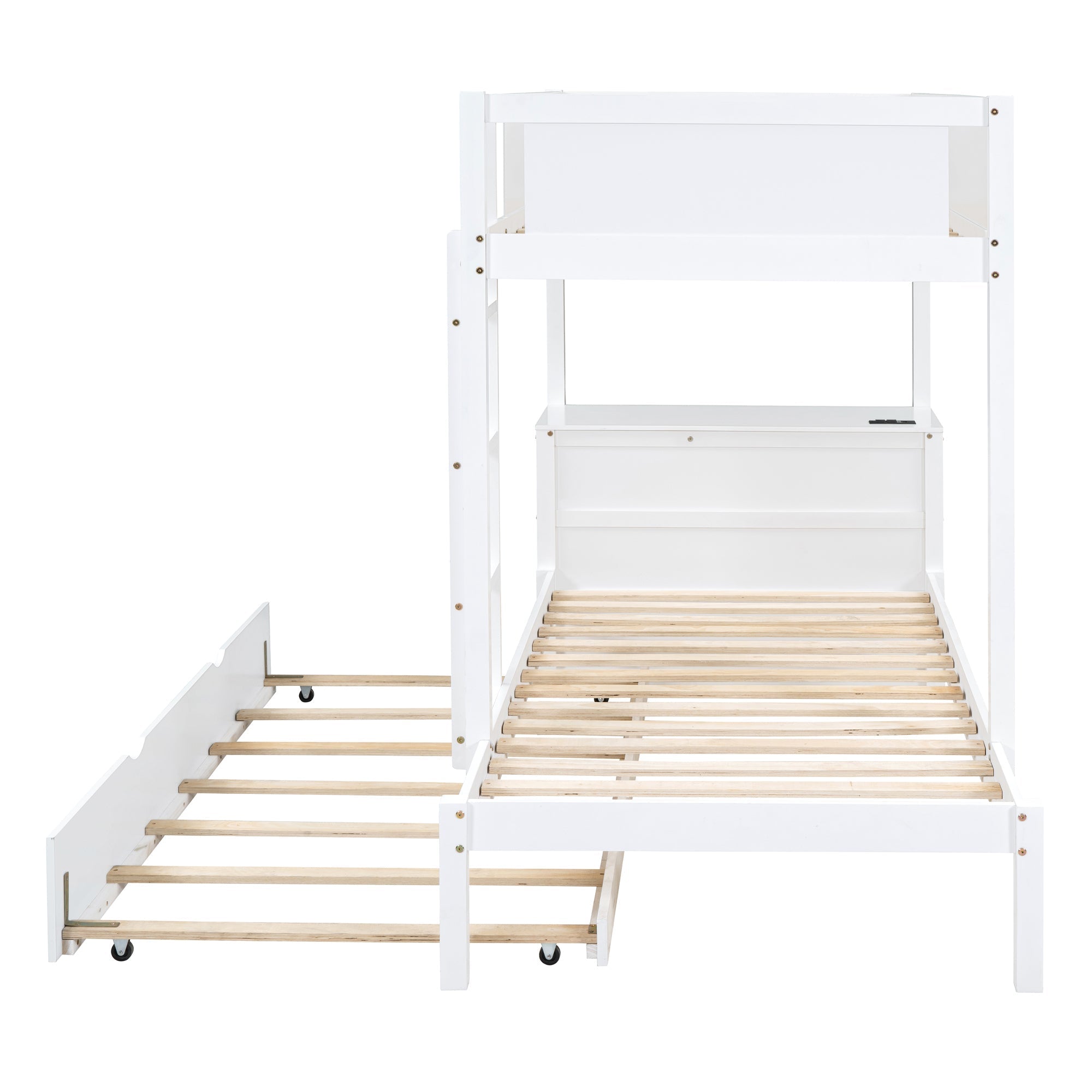 Twin-Over-Twin Bunk Bed with Twin size Trundle, Storage and Desk, White