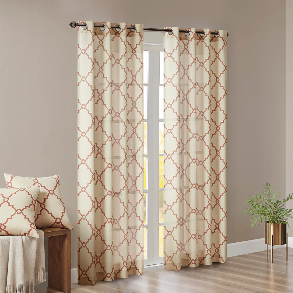 Fretwork Print Grommet Top Window Curtain Panel