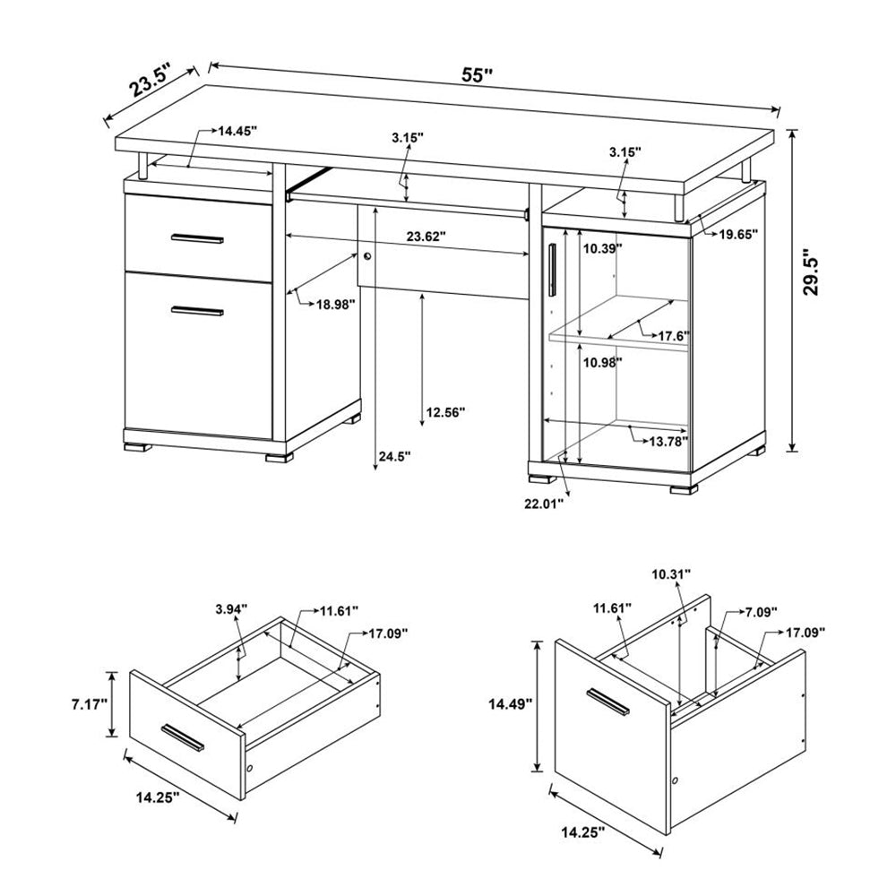 Computer Desk with 2 Drawers and Cabinet in Cappuccino