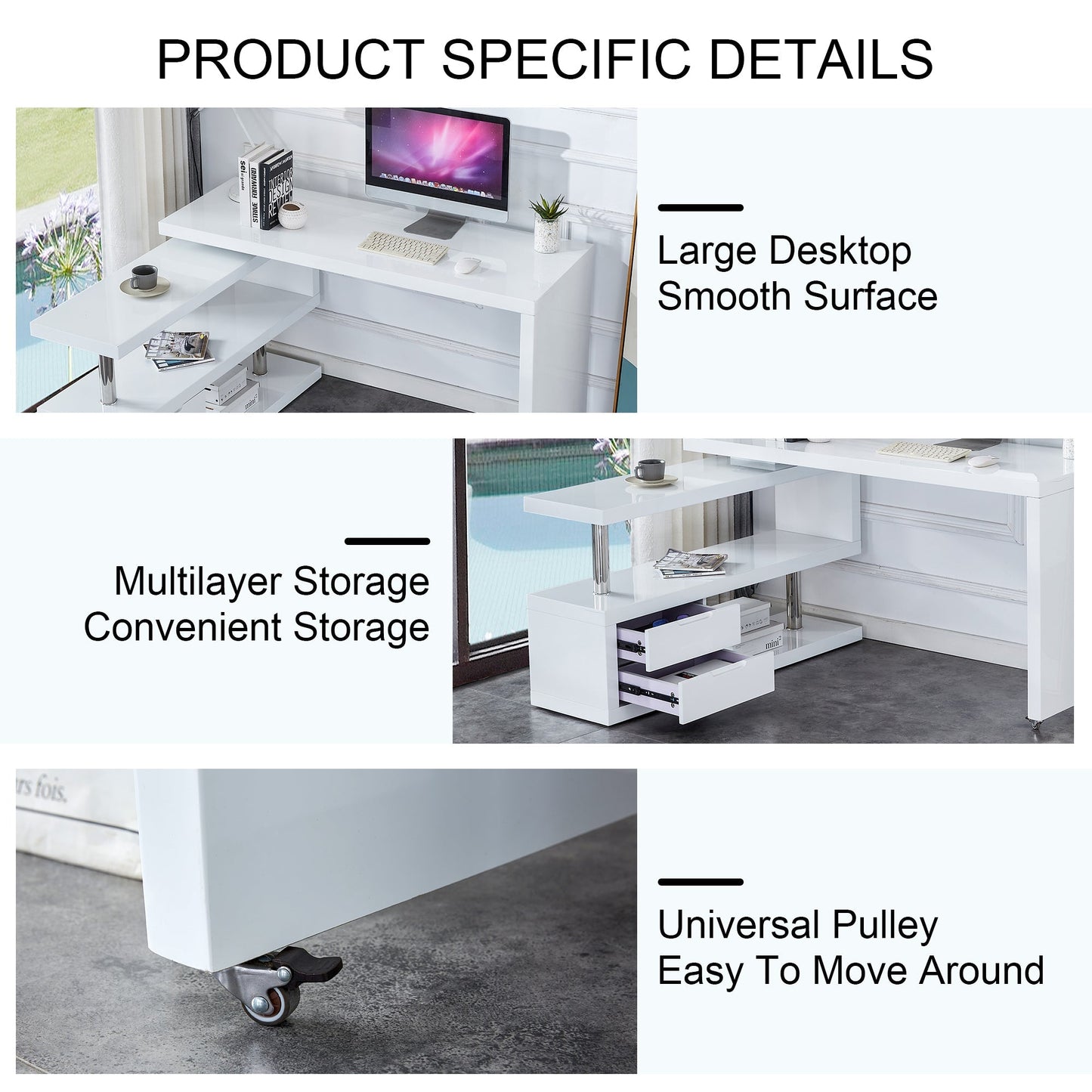 White environmentally friendly high-density board, minimalist corner bookshelf and office desk, desktop computer desk, integrated learning and writing corner desk, simple home.