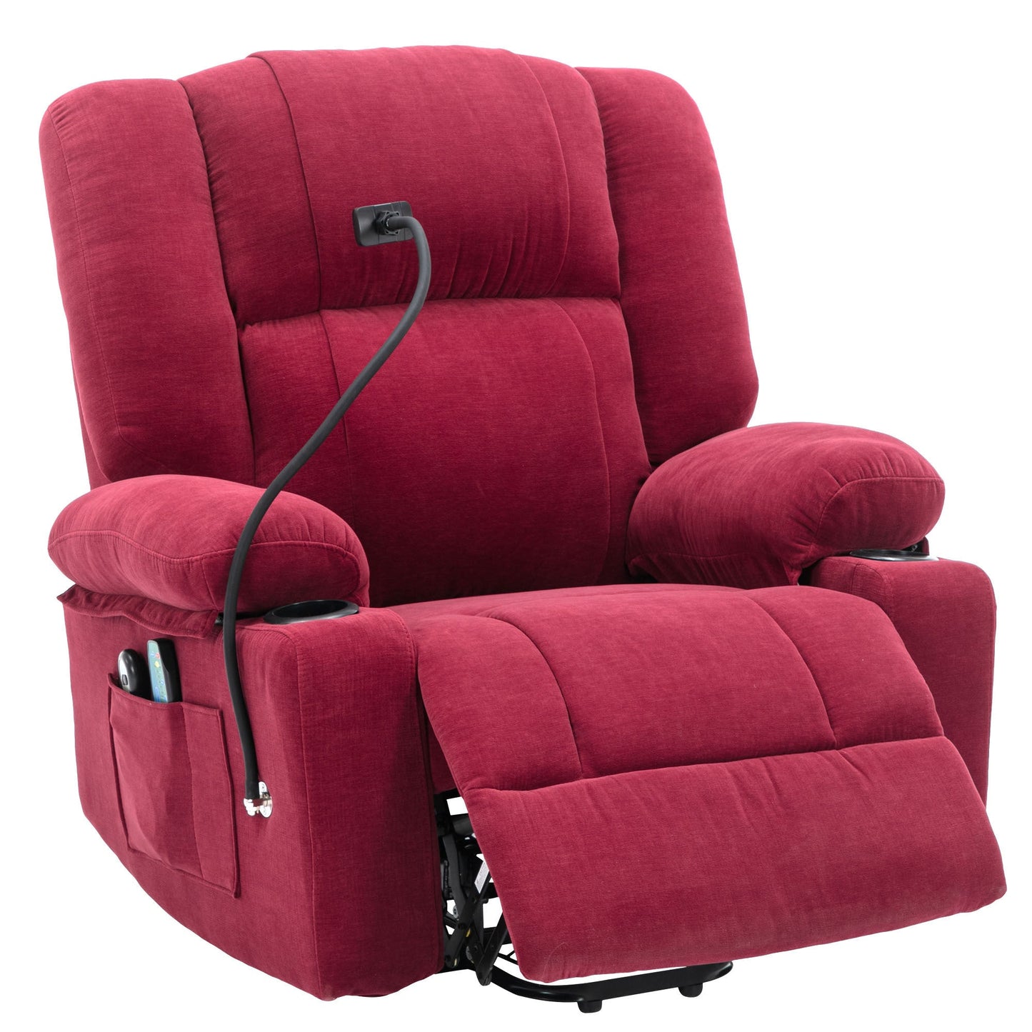 Power Lift Recliner Chair Electric Recliner for Elderly Recliner Chair with Massage and Heating Functions, Remote, Phone Holder Side Pockets and Cup Holders for Living Room, Red