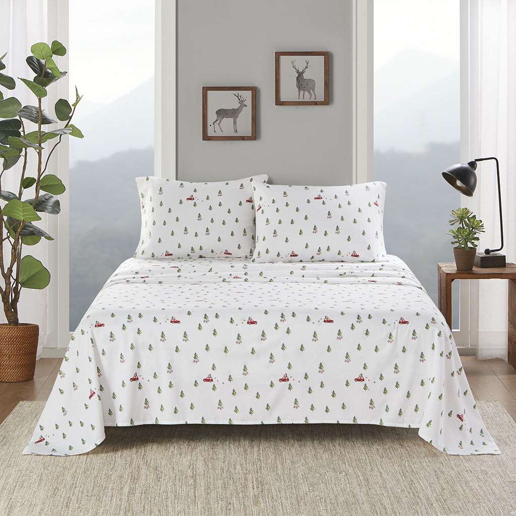 Cotton Flannel - King Sheet Set - Green Tree Trip